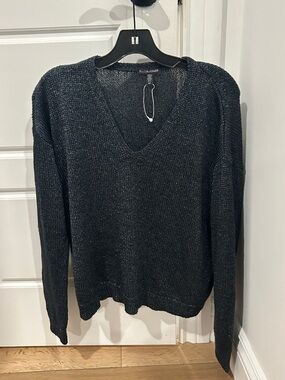 Eileen fisher Italian linen blend yarn v neck sweater metallic thread small